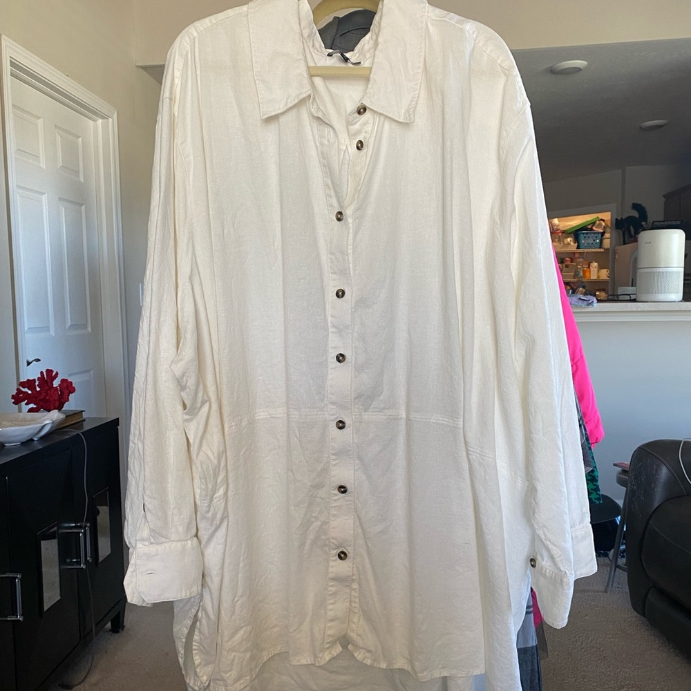 Universal Standard NWOT white linen button down oversized relaxed fit 4x = 6x 7x